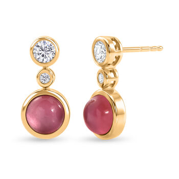 D'Joy Flamingo Mondstein, Moissanit Ohrringe 925 Silber 750 Gelbgold vermeil ca. 3,22 ct.
