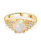 AA Nat&uuml;rlicher, &auml;thiopischer Welo Opal, Wei&szlig;er Zirkon Ring, 925 Silber, 750 Gelbgold Vermeil (Gr&ouml;&szlig;e 19.00) ca. 1.71 ct