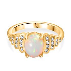 AA Nat&uuml;rlicher, &auml;thiopischer Welo Opal und Wei&szlig;er Zirkon Ring, ca. 1,71 ct