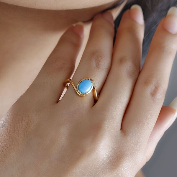 AA amerikanischer, nat&uuml;rlicher Sleeping Beauty T&uuml;rkis-Ring, 925 Silber vergoldet - 1,19 ct. image number 3