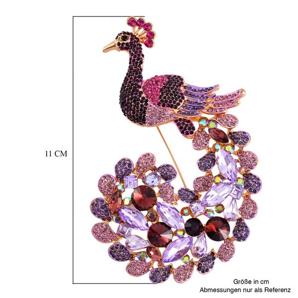 Mehrfarbiger Pfau Kristall Brosche, emailliert, Rosa image number 4