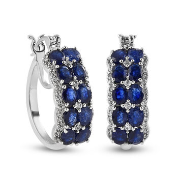 Masoala Saphir (Fissure gef&uuml;llt) und wei&szlig;e Zirkon-Ohrringe, 925 Silber platiniert ca. 6,26 ct