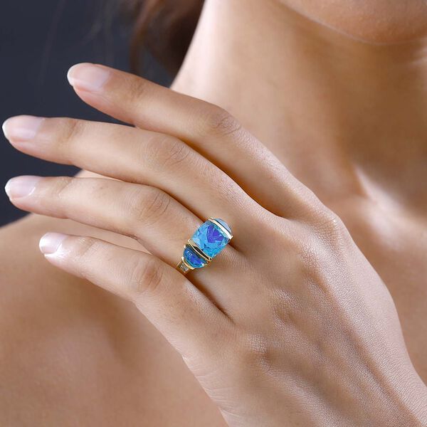 Paraiba Pfau Triplett Quarz Ring - 6,74 ct. image number 3