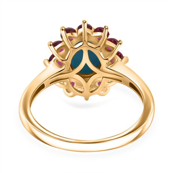 AA Sleeping Beauty T&uuml;rkis, Afrikanischer Rubin (Fissure gef&uuml;llt) Ring 925 Silber 750 Gelbgold Vermeil (Gr&ouml;&szlig;e 16.00) ca. 1,92 ct image number 6