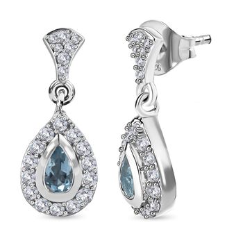 Santamaria Aquamarin, wei&szlig;e Zirkon Ohrringe, 925 Silber platiniert ca. 1,06 ct