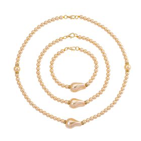 3er Set Goldene Muschelkernperlen-Schmuckstücke, bestehend aus Armband (ca. 19 cm) und zwei Halsketten (ca. 40 cm und 50 cm), gelb vergoldet