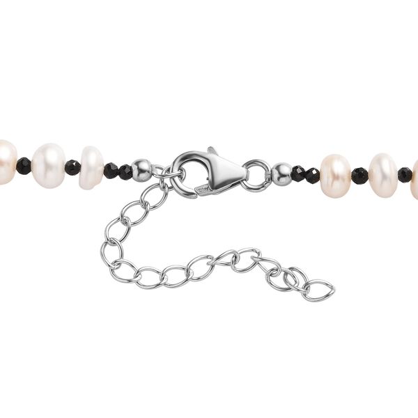 Weiße Süßwasserperle und schwarze Spinell 45cm Halskette image number 4