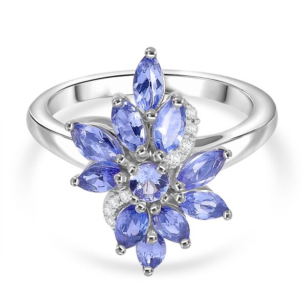 Tansanit und Moissanit floraler Ring und Ohrringe image number 8