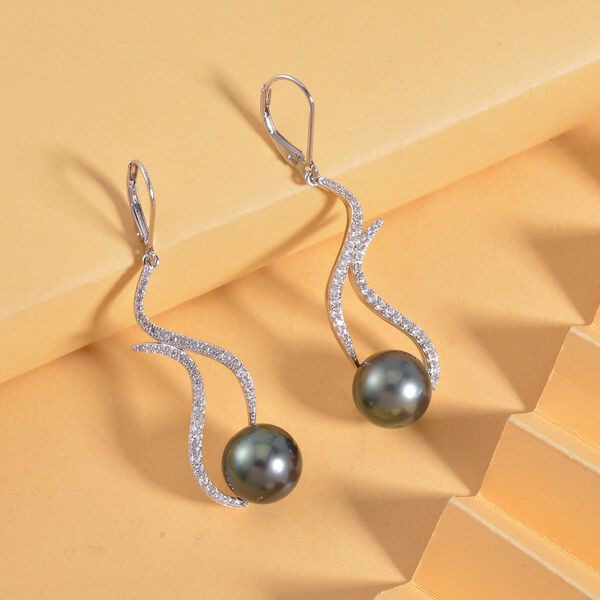 11-12mm Tahiti Perle und Zirkon Ohrringe - 1,19 ct. image number 2