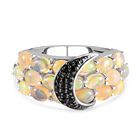 Natürlicher Äthiopischer Opal und schwarzer Spinell Ring 925 Silber platiniert (Größe 16.00)