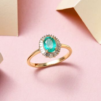 AAA Kolumbianischer Smaragd- und wei&szlig;er Diamant ring, 585 Gold (Gr&ouml;&szlig;e 18.00), ca. 1.00 ct