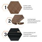 Khakifarbenes Echtleder-Kreditkartenetui mit RFID-Schutz und geprägtem Rautenmuster, 19 x 2 x 10 cm image number 1