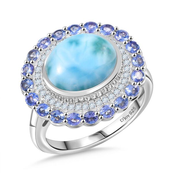 D'Joy Larimar, Tansanit Ring 925 Silber rhodiniert (Größe 19.00) ca. 7,62 ct image number 4