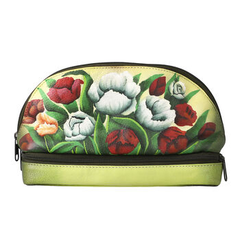 SUKRITI - 100% Leder: handbemalter Beauty Organizer, Gr&uuml;n