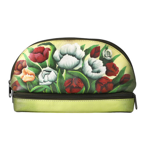 SUKRITI - 100% Leder: handbemalter Beauty Organizer, Grün image number 0