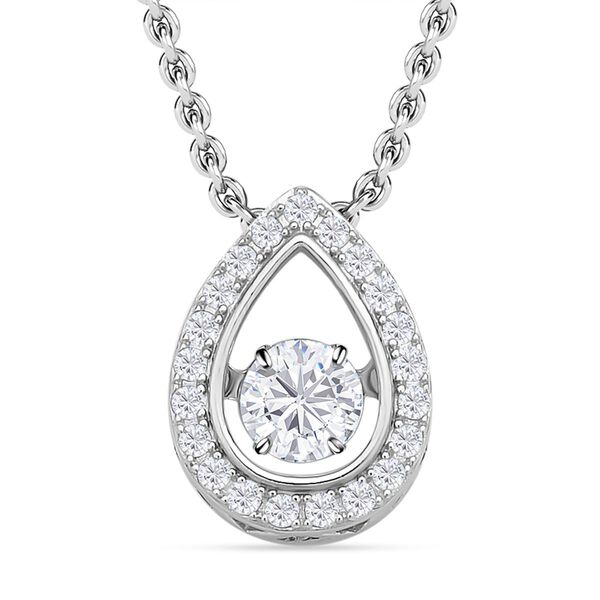 Wei&szlig;er Zirkonia-Anh&auml;nger mit Edelstahl-Kette, 925 Silber rhodiniert ca. 1,15 ct