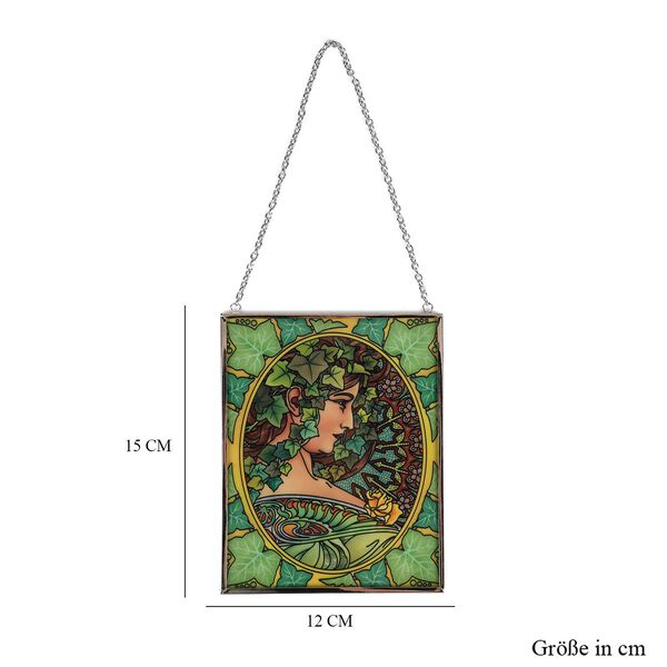 Handbemalter Glas-Sonnenfänger, Alphonse-Mucha-Design, 12×15cm, Mehrfarbig image number 6