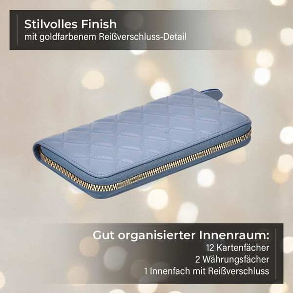 Brieftasche aus echtem Leder mit RFID-Schutz in Stepp-Optik, 19x2,5x9,5cm, Blau image number 4