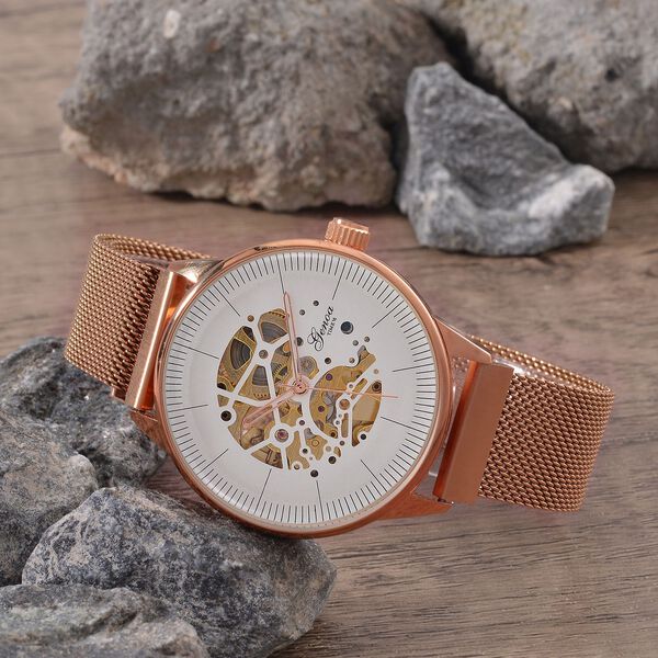 GENOA Automatik Mechanische Uhr mit Sonnenschein-Hohlzifferblatt und Automatischem Uhrwerk, rosefarben image number 1