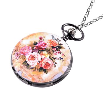 STRADA Japanisches Uhrwerk 3D Blumenmuster Taschenuhr mit Kette, 75 cm, ca. 35,00g