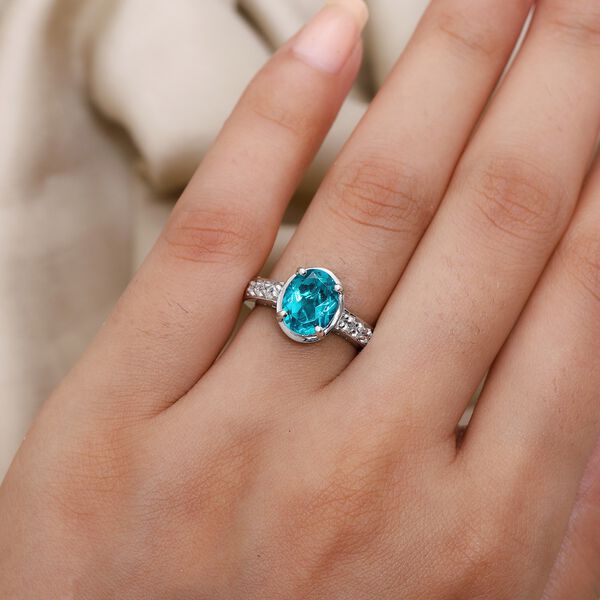 Capri Blau Triplett Quarz und Zirkon Ring 925 Silber Platin-&Uuml;berzug image number 3