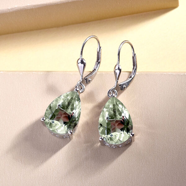 Prasiolith Tropfen-Ohrringe, 925 Silber platiniert ca. 9,58 ct image number 2