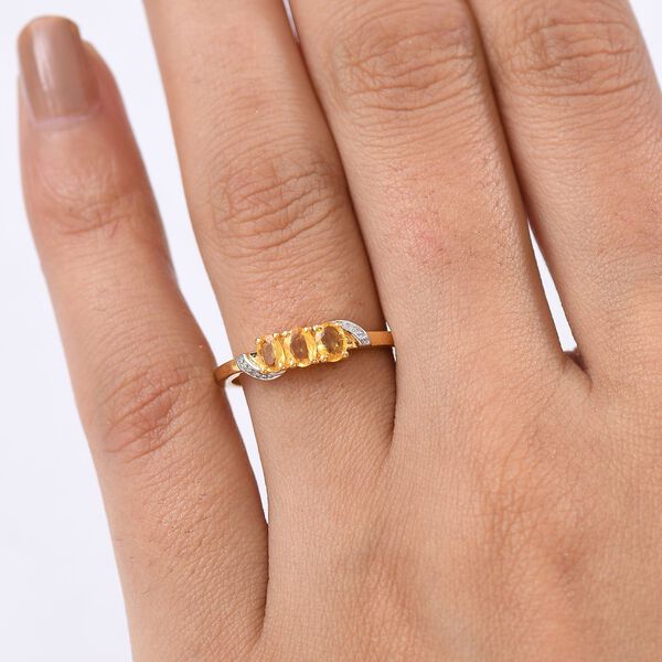 AA Gelber Saphir Ring 925 Silber 750 Gelb Vergoldet (Größe 17.00) ca. 0,70 ct image number 2