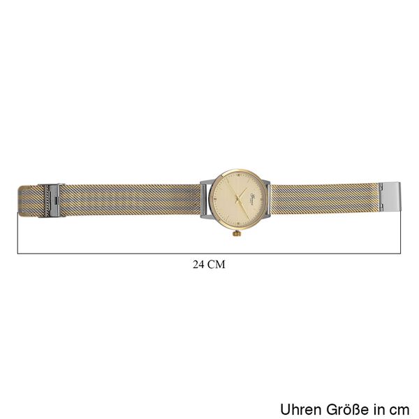 GENOA TIME - V2 Automatik Armbanduhr, Geh&auml;use 316 Edelstahl Sonnenschein Zifferblatt mit wei&szlig;em Diamant Edelstahl Mesharmband, bicolor image number 9