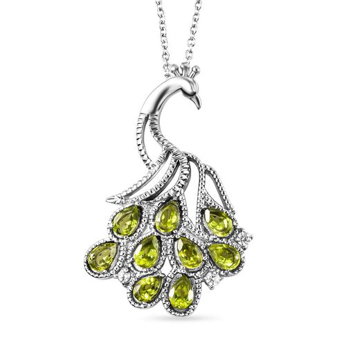 Natürliche Peridot, weißer Zirkon Anhänger mit Kette, Edelstahl, ca. 4.31 ct image number 0