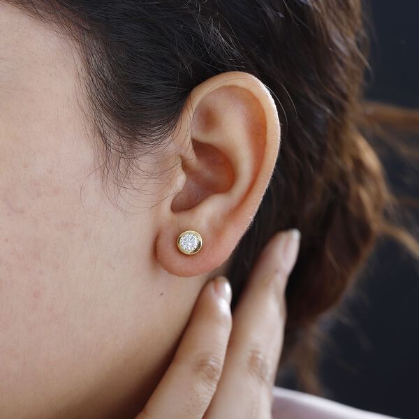 Moissanit Ohrringe, 925 Silber 750 Gelbgold Vermeil - 0,88 ct. image number 3