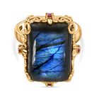 AAA Labradorit, Natürlicher Rhodolith Granat Ring 925 Silber 750 Gelbgold Vermeil (Größe 20.00) ca. 18.80 ct