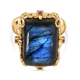 AAA Labradorit und Rhodolith Granat Ring - 18,80 ct.