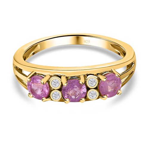 Ilakaka Rosa Saphir (Fissure gefüllt), weißer Zirkon Ring, 925 Silber vergoldet (Größe 20.00) ca. 1.15 ct image number 0