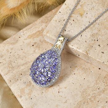 D'Joy Tansanit und Zirkon zweifarbiger Anh&auml;nger mit 45cm Kette - 5,50 ct.