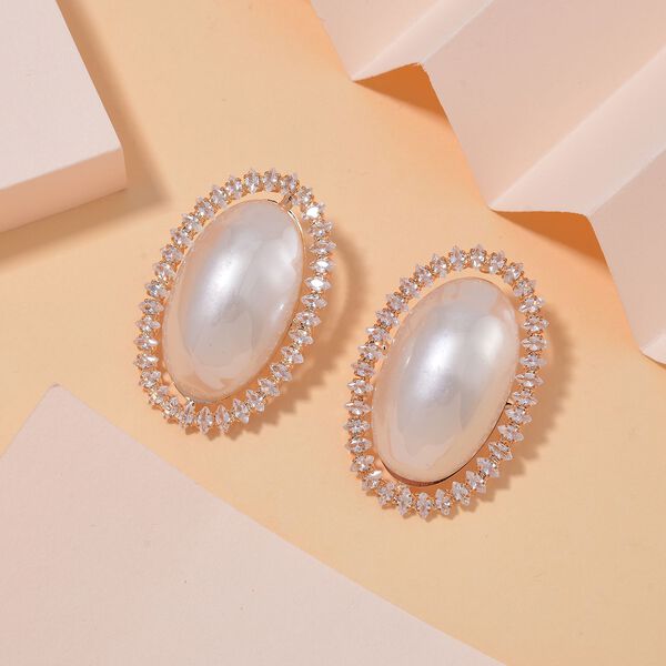 Edle Perlen-Ohrringe mit wei&szlig;en Kristallakzenten, rosefarben image number 1