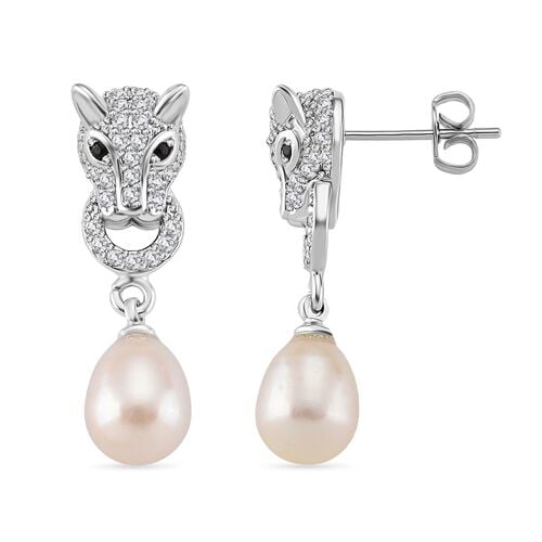 Weiße Süßwasser Perle, Zirkonia Ohrringe Messing 13.50 ct image number 0