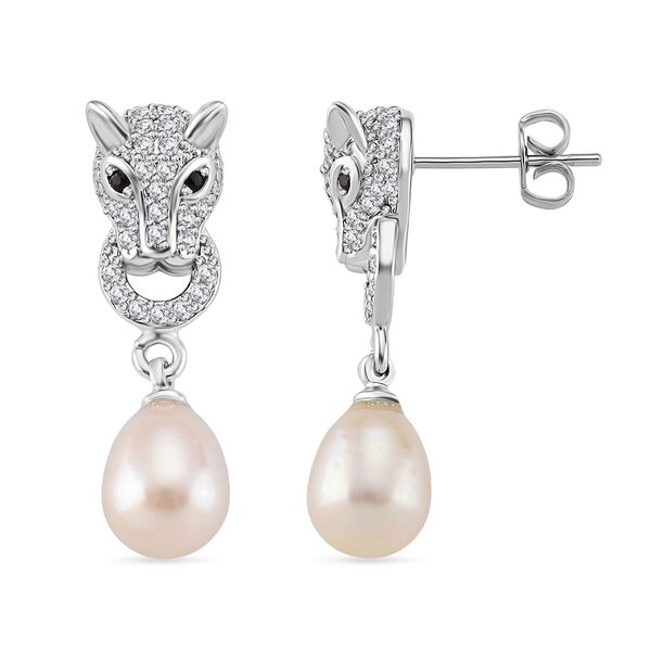 Weiße Süßwasser Perle, Zirkonia Ohrringe, Nickelfreies Messing image number 0