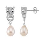 Weiße Süßwasser Perle, Zirkonia Ohrringe Messing 13.50 ct