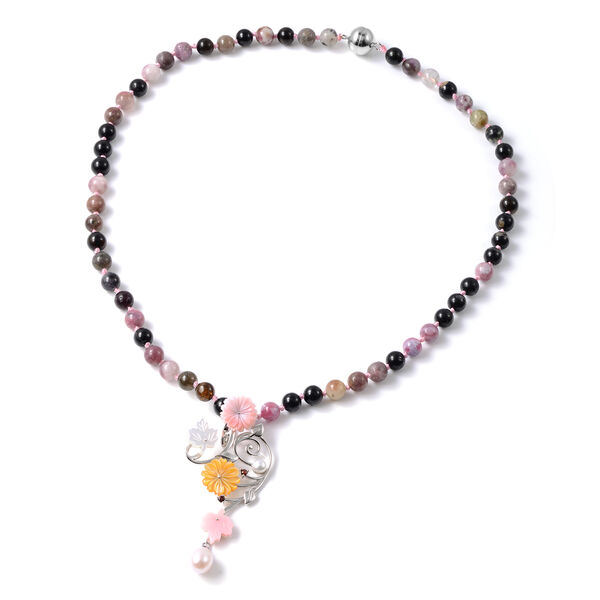 JARDIN-KOLLEKTION mehrfach-Turmalin und mehrfarbige Edelstein-Halskette, 45 cm, 925 Silber rhodiniert ca. 155,77 ct