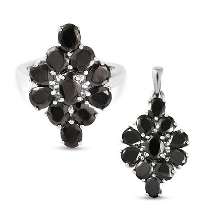 2er-Set Elite Schungit-Ring und Anh&auml;nger, 925 Silber platiniert ca. 4.67 ct