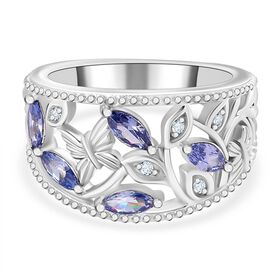 Tansanit Zirkonia, Weißer Zirkonia Ring Messing (Größe 17.00)