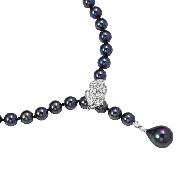 Pfaufarbene 8mm Muschelkernperle und wei&szlig;e Zirkonia 60cm Halskette image number 5