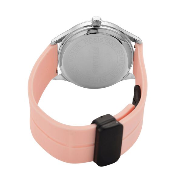 STRADA - Uhr mit japanischem Uhrwerk, silbernem Gehäuse und rosanem Silikonarmband image number 6