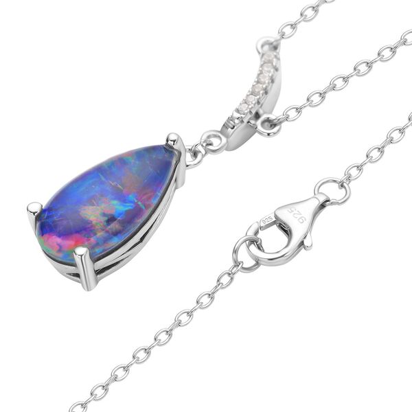 Boulder Opal Triplett und Zirkon-Halskette, 925 Silber rhodiniert, 3,40 ct. image number 4