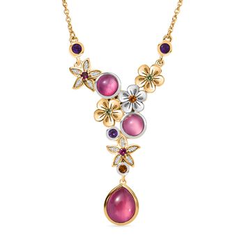 Zweifarbige Maulbeer Mondstein und Multi-Edelstein-Halskette, 45cm - 5,37 ct.