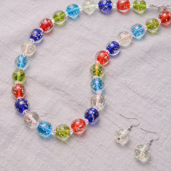 Murano-Stil Glas-Ohrringe und Kette, reiner Edelstahl, mehrfarbig image number 1