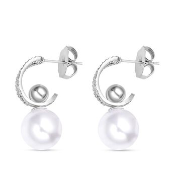 Wei&szlig;e Muschelkernperlen und Zirkonia-Ohrringe, Messing