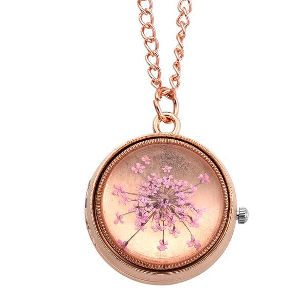 STRADA Glasuhr mit echten Blumen im Zifferblatt, Eisenarmband, 91.4 cm, Rose image number 2