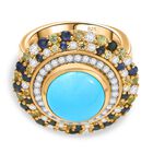 Aqua Kieselblüte AA Sleeping Beauty Türkis, Blauer Saphir Ring 925 Silber 750 Gelbgold Vermeil (Größe 19.00) ca. 5.86 ct