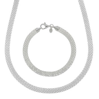 Netz-Design 19cm Armband und 50cm Halskette in 925 Silber